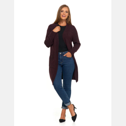 KARDIGAN damski długi sweter z kieszeniami BRĄZOWY MORAJ